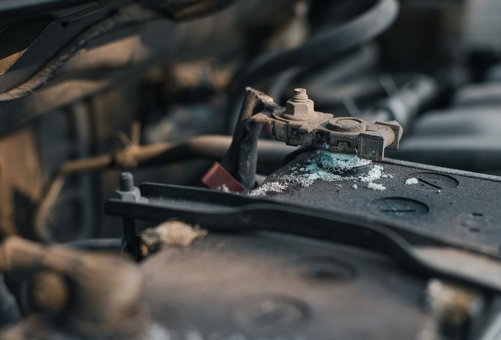 Detailed,View,Of,A,Corroded,Car,Battery,Terminal,,Highlighting,The