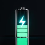 Battery,With,Half,Energy,And,Neon,Charge,Chart,,3d,Rendering.